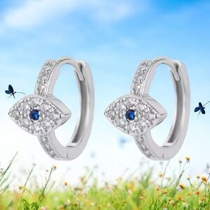 NWOT, stainless steel blue evil eye Huggies earrings, waterproof, non-tarnishing